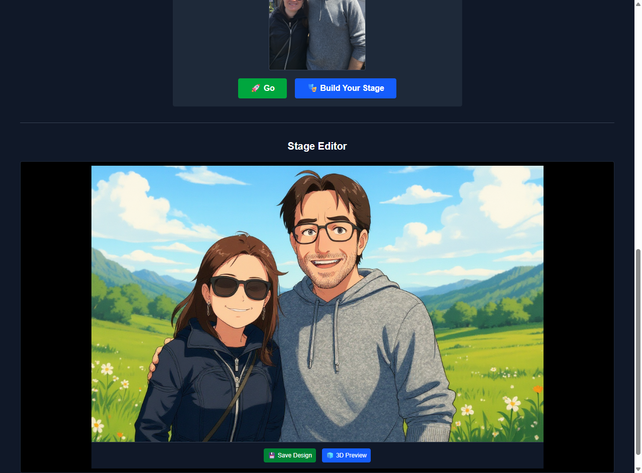 Emojico Studio template and stage editor showing prepared artwork preview